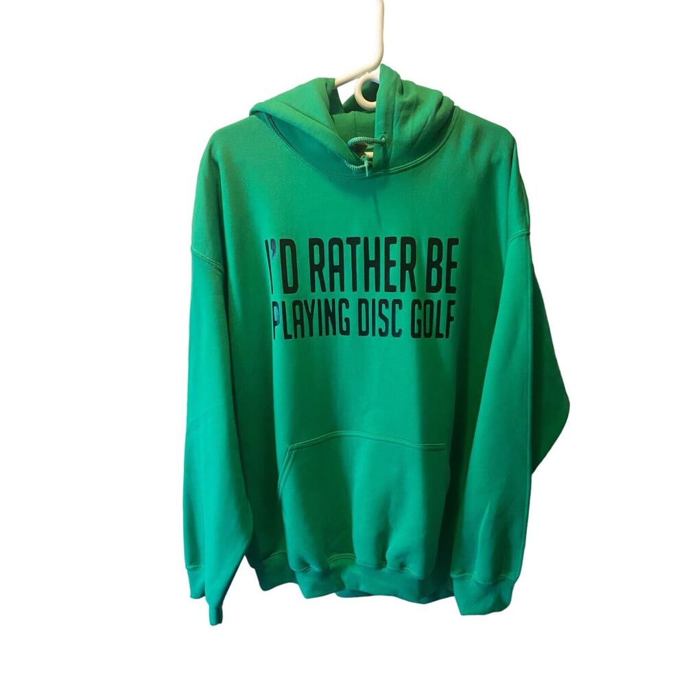 Id Rather Be PLAYING DISC GOLF Basket Vinyl Logo XL Pullover Hoodie Green